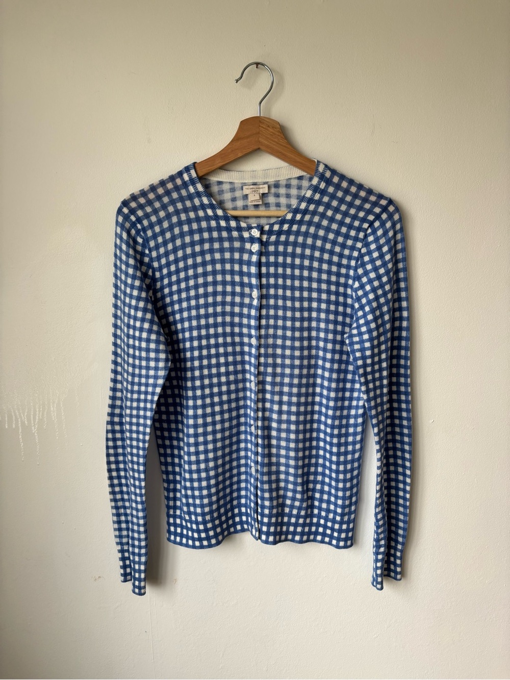 J. Crew Blue and White Gingham Cardigan - picnic gingham!